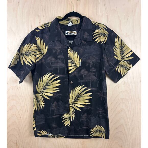 palmwave Other - Palmwave Hawaiian Shirt Mens M Black Gold Palm Leaves Aloha Button Up